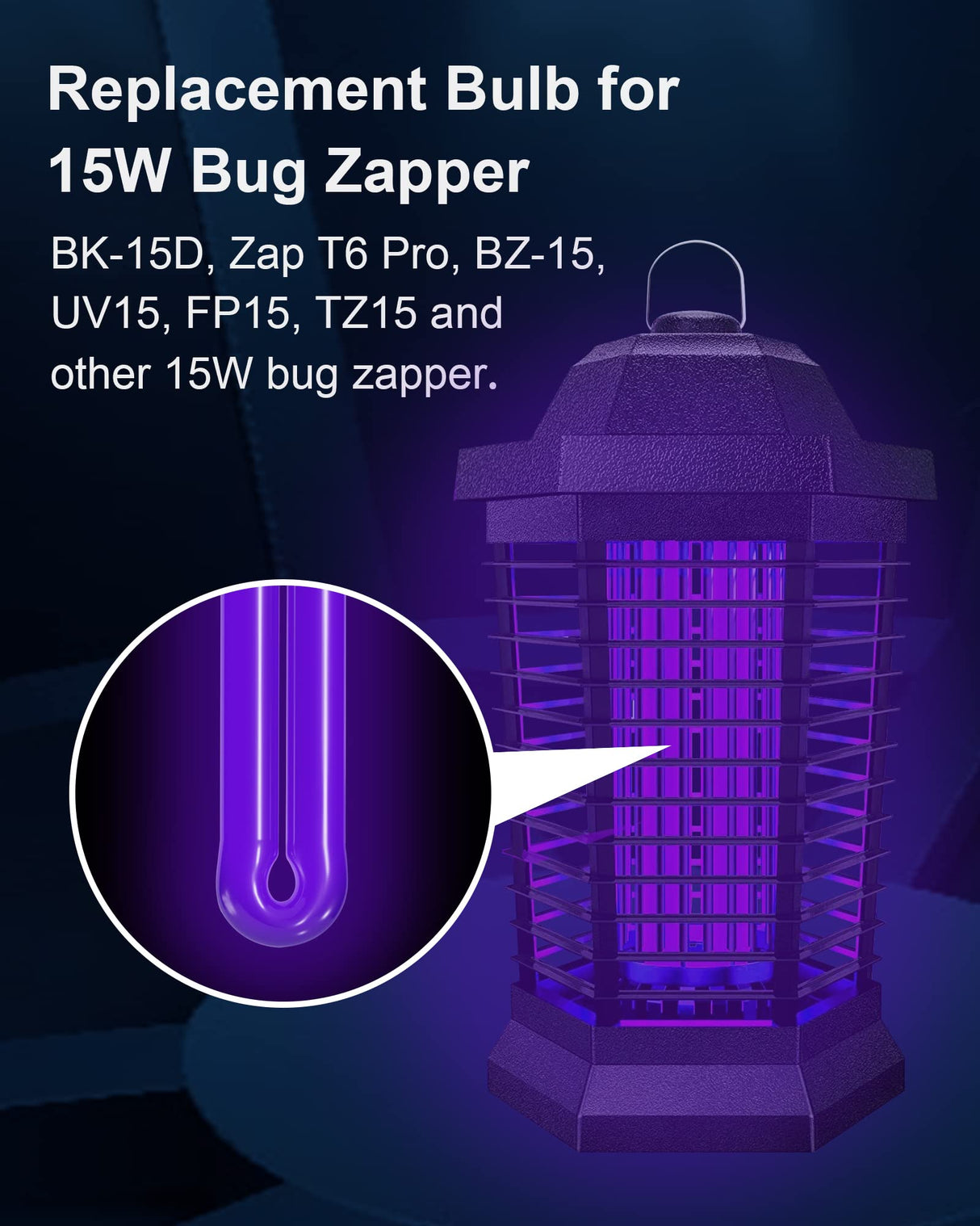Shootingstar 15W Black Light Bug Zapper Replacement Bulb Compatible with BF35 BK-15D, BB-15WHT BZ-15, B1515 FP15, TZ15, UV15, 7.5 inch U Shaped Bulb 2 Pack
