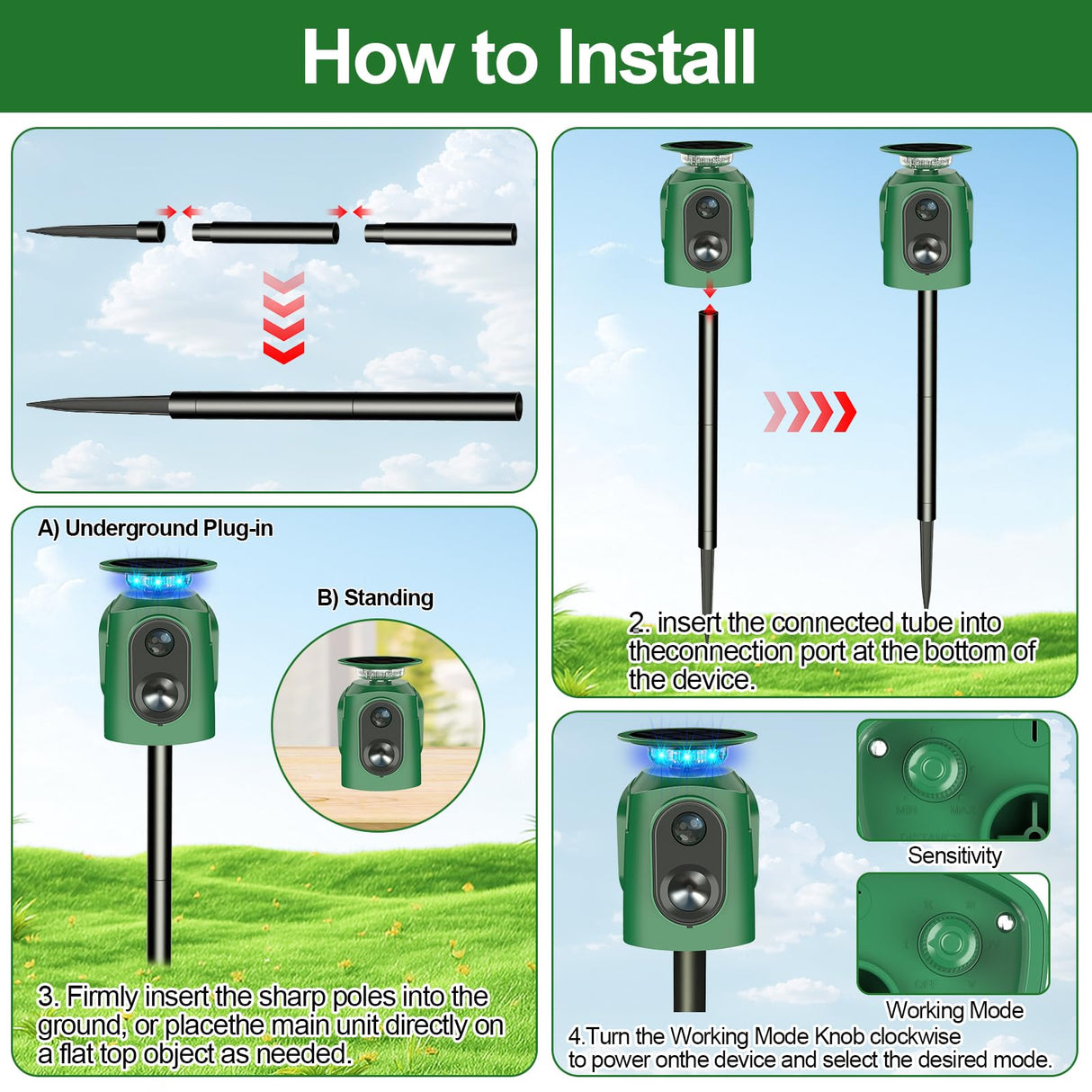 360° Solar Animal Repellent,Ultrasonic Cat Repellent Outdoor,Solar Animal Repeller with Motion Sensor,Waterproof Rabbit Repeller with Flashing Light Defender Dog Squirrel Deer Birds for Yard Orchard