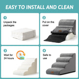 COZY KISS Dog Stairs for Small Dog 22.6" H, Curved Pet Step for Puppy, Older Cat, Medium Pet Ramp for High Bed, Ladder with High Density Foam, Durable, 5 Step, 15.7x33x22.6 inch, Grey