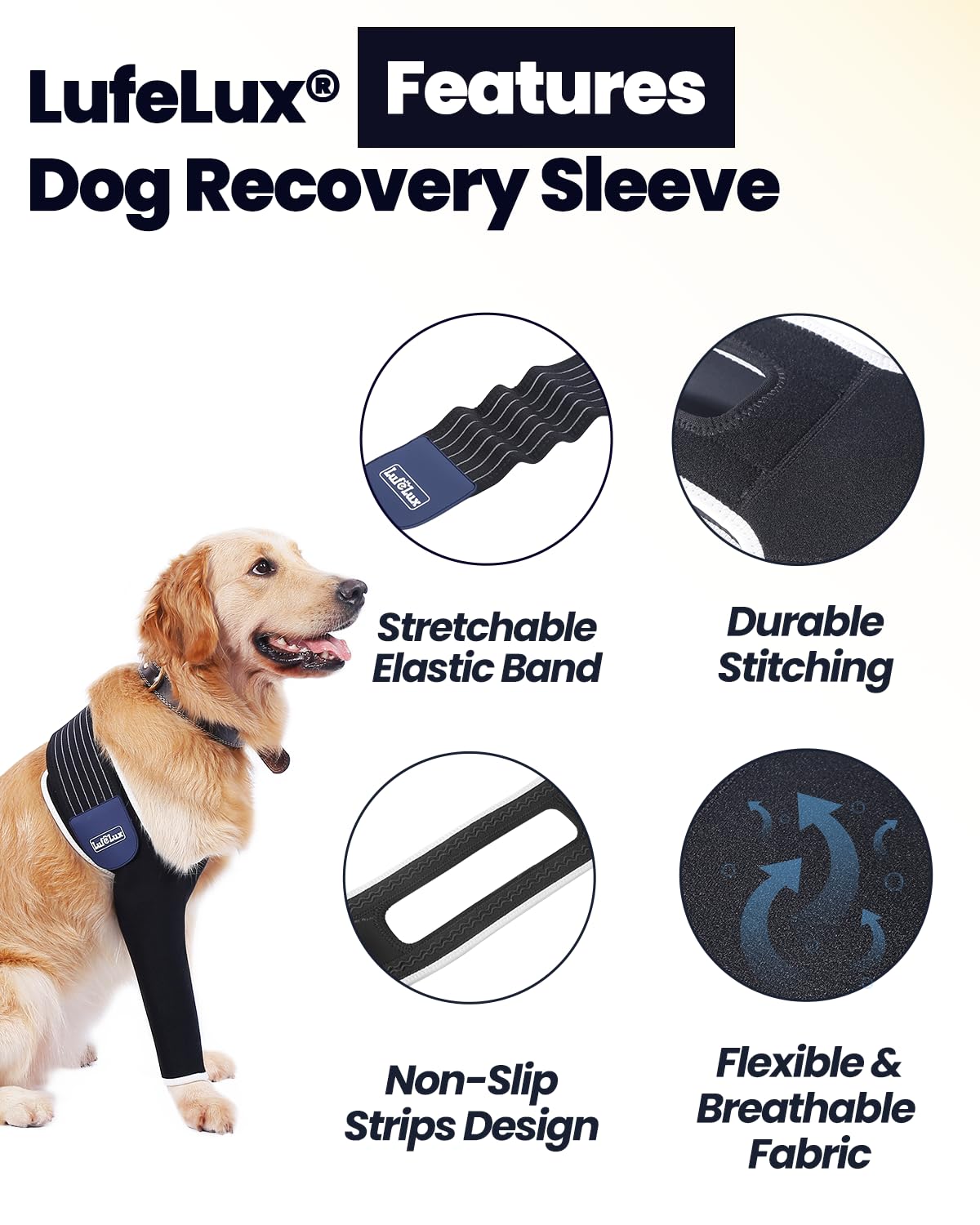LufeLux Dog Front Leg Sleeve, XLarge, Comfortable, Breathable Material, Adjustable Elastic Band, for Hot Spots, Wounds, Bandages