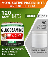 Glucosamine Treats for Dogs - Joint Supplement w/Omega-3 Fish Oil - Chondroitin, MSM - Advanced Mobility Chews - Joint Pain Relief - Hip & Joint Care - Chicken Flavor - 120 Ct - Made in USA