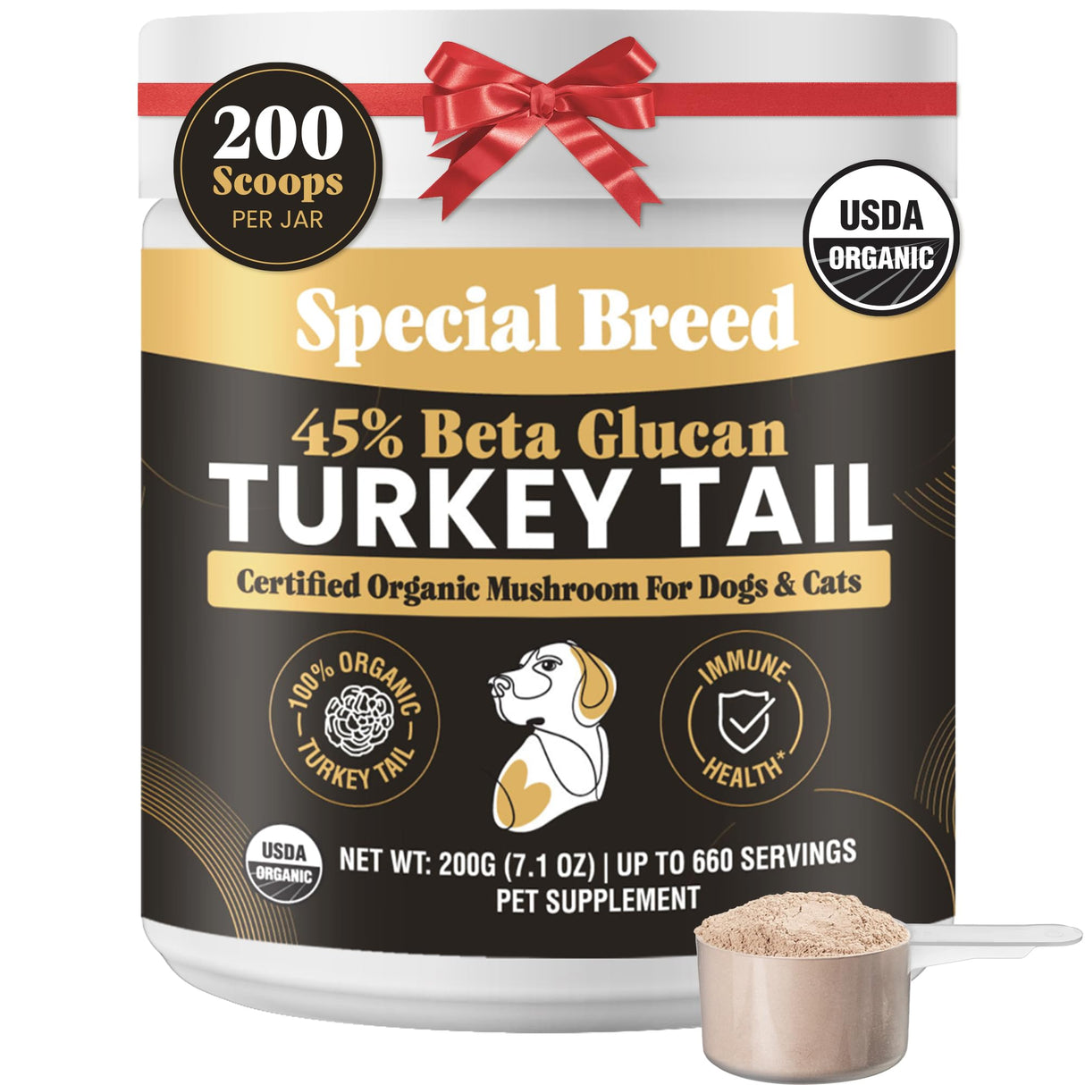 Organic Turkey Tail Mushroom for Dogs and Cats, 45% Beta Glucan Standardized, Hot Water Extracted Whole Fruiting Body, Third Party Tested, Immune and Gut Support, No Fillers, Made in USA, 660 ct