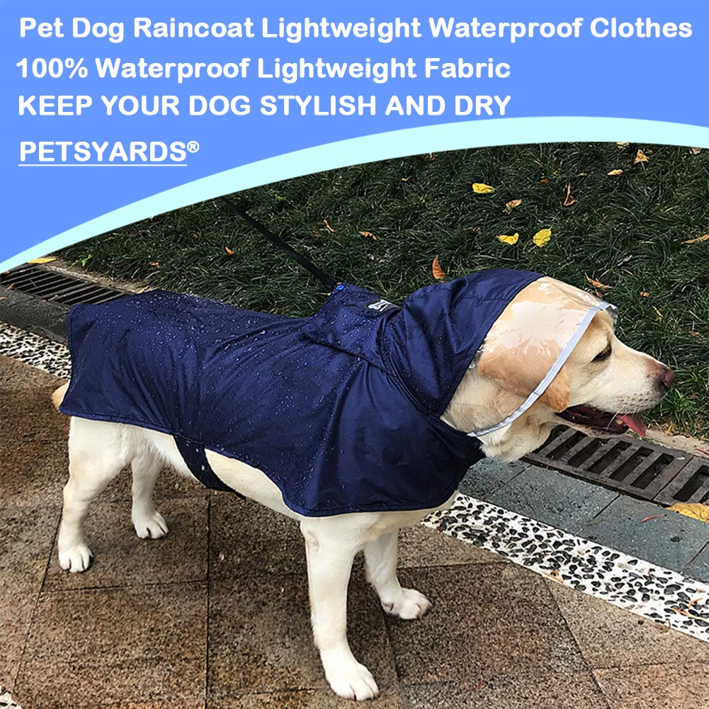 Pet Raincoat Packable Hooded Dog Rain Jacket Reflective Strips Lightweight Adjustable Poncho for Small Medium Large Dogs Blue XXXL