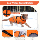 BRKURLEG Dog Winter Jackets for Large Dogs, Dog Coat with Harness Built in, Dogs Snowsuits with Zipper, Waterproof Windproof Pet Puffer Jacket Fleece Vest for Labrador, Dalmatian, Orange XXL