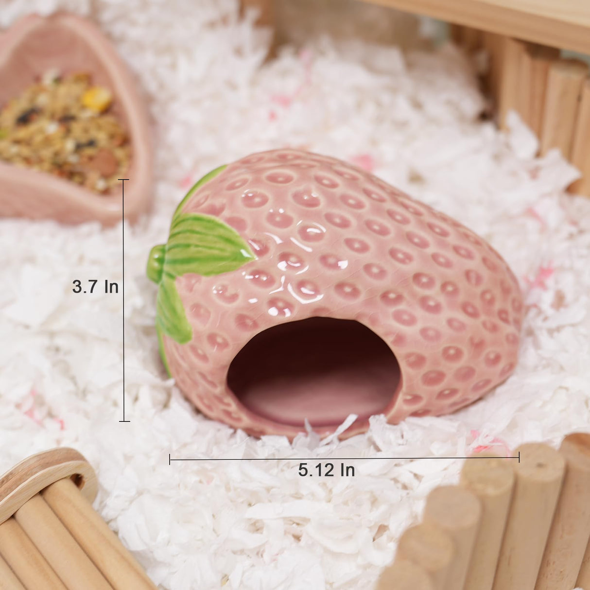 Zhilishu Ceramic Hamster Hideout, Strawberry Hamster House and Habitat, Syrian Hamster Hideout Decor Cool Bed for All Season Gerbil, Mice Guinea Pig