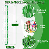 72PCS Green Bead Necklace, Mardi Gras Beads Necklace Accessories Bulk, Mardi Gras Xmas Necklaces Women Men, Parade Throw Accessories for Wedding Birthday Mardi Gras St. Patricks Christmas Decorations