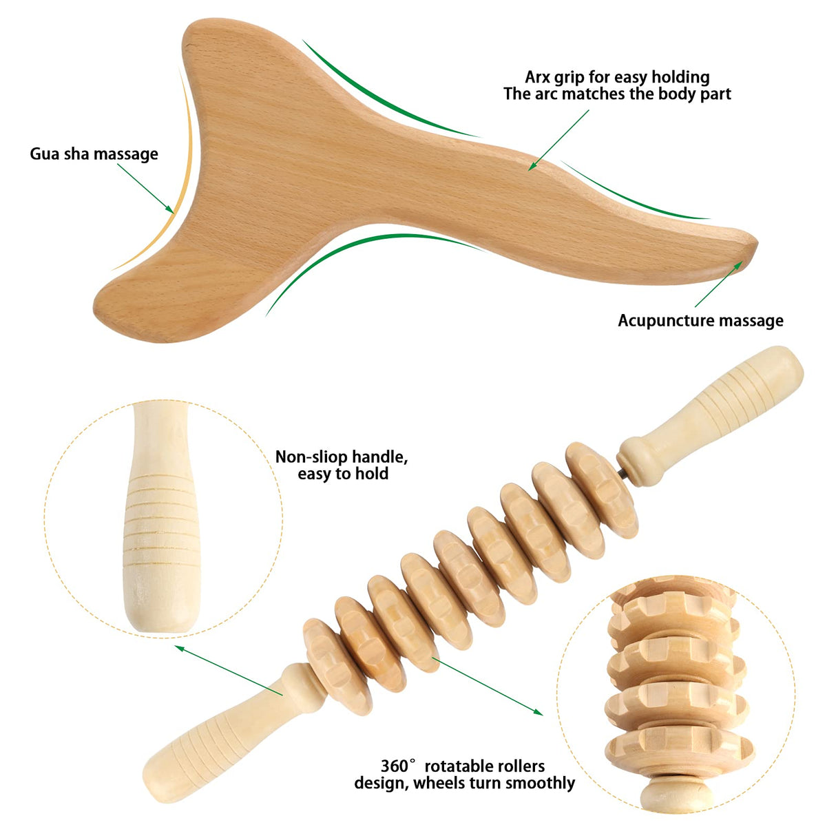 Machomby 2 Pcs Wooden Gua Sha Tools Lymphatic Drainage Tool, Wood Therapy Massage Tools Manual Gua Sha Tools Anti Cellulite Massage Tool for Gua Sha Massage, Maderotherapy, Body Sculpting