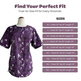 Ladybird Line 710 Purple Poodle Print Waterproof Dog Grooming Smock, Hair and Bleach Resistant with Covered Zipper Panel, Mesh Back, and Back Tie Belt, Ideal for Pet Groomers and Vet Clinics - XL