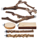 LIMIO 6-Piece Bird Perch Set - Natural Wood Grape Sticks, Paw Grinding Forks, Bird Stand & Toys for Parakeets, Cockatiels, Conure, Budgies