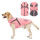 Warm Dog Jacket - Fleece Coat with Built-in Harness, Waterproof Vest, Reflective Stripes, Pink XL