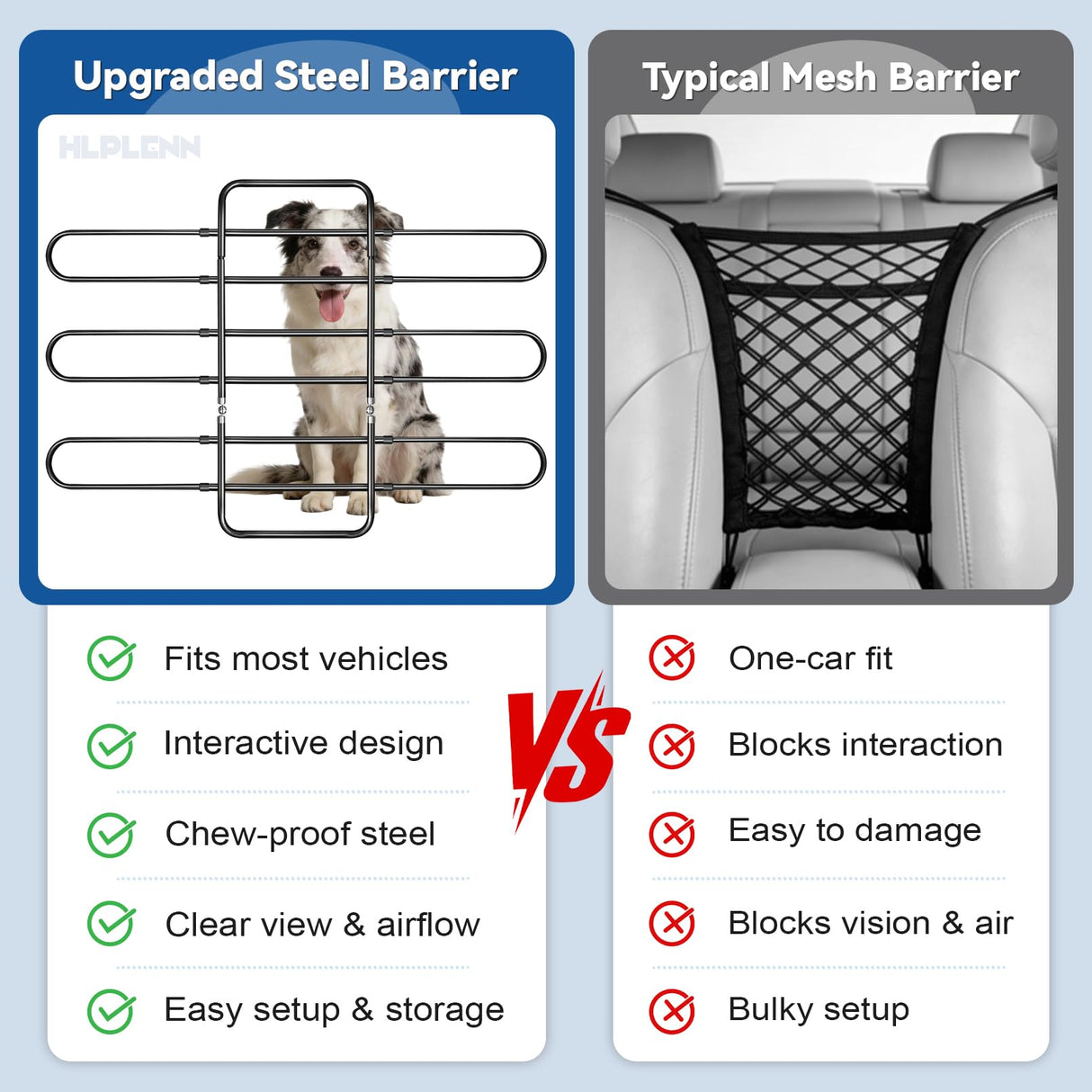 Hlplenn Adjustable Metal Dog Car Barrier, Universal Pet Divider with Steel Frame for SUV Truck Sedan & MPV, Car Dog Barrier & Back Seat Cargo Gate, Movable Panel Fits Seat Recline