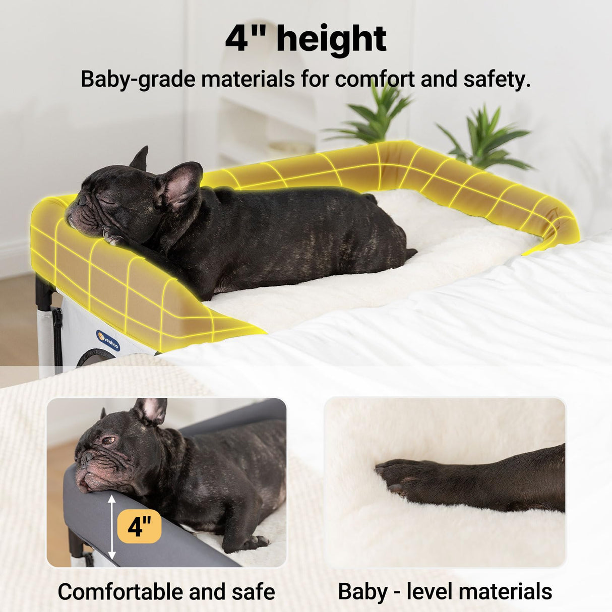 Veehoo Dog Bunk Bed, Dog Beds Attachment to Human Bed, Bedside Dogs Cot for Small, Medium Cats & Dogs, Pet Window Perch, Grey