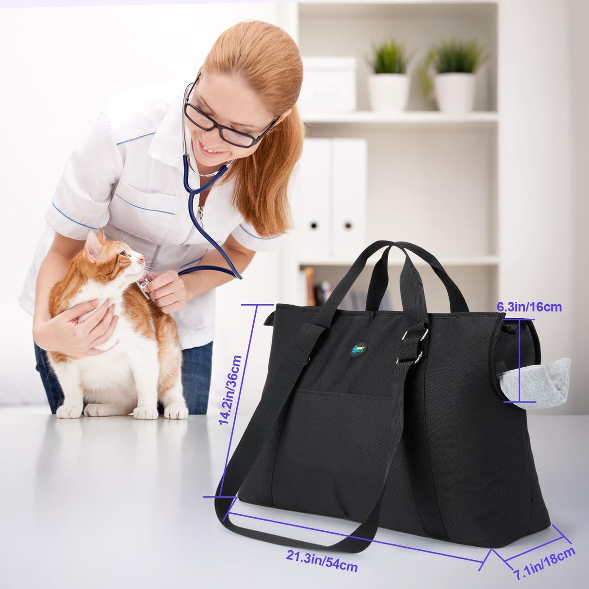 Ownpets Dog Purse Carrier, Carrier with Pockets for Medium Puppies for Travel Vet Shopping, Fits 18-20 lbs, Cat and Dog Tote Bag, Women's Hands-Free Pet Carrier Bag, (Black)