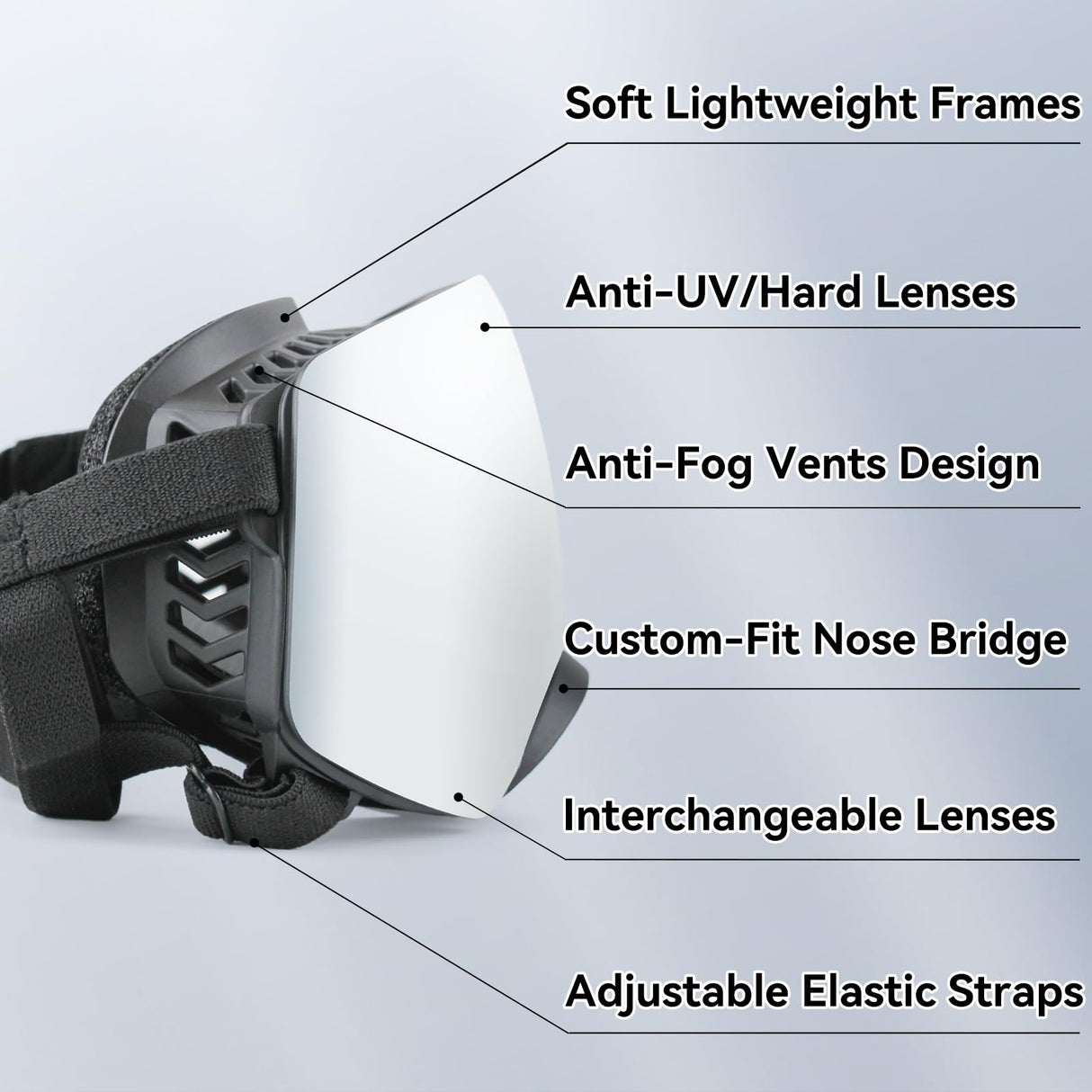 NAMSAN Dog Goggles for Large Dogs, Black/Silver Lenses Replaceable, Dog Sunglasses Medium to Large Breed, Anti-UV Doggie Eye Protection, Adjustable Driving Glasses, Windproof Dustproof, Black
