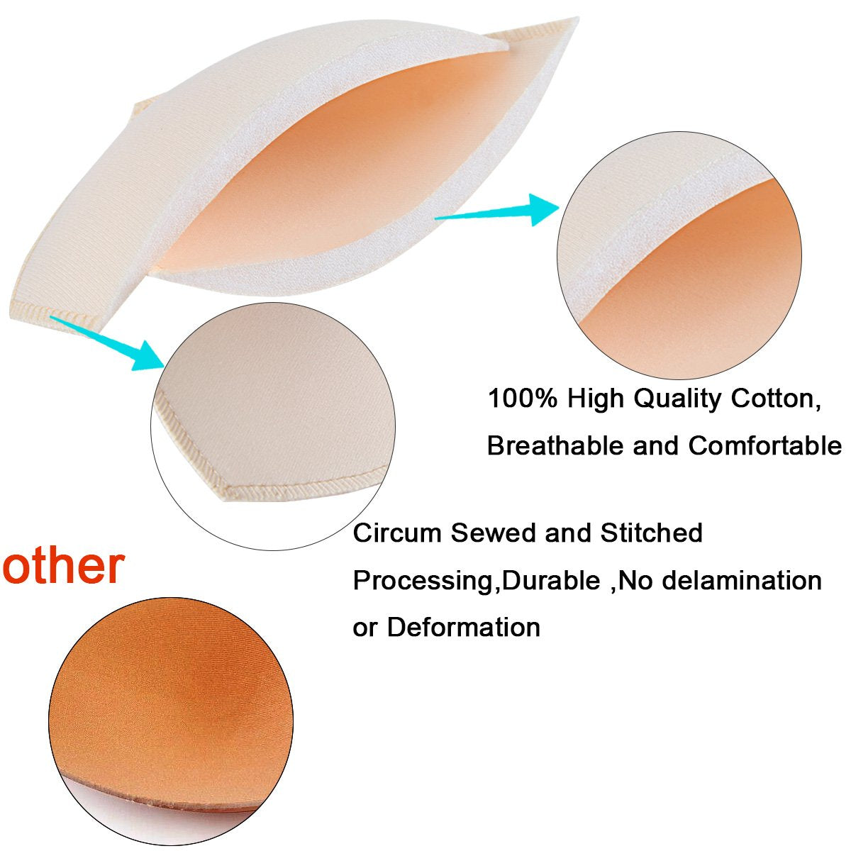 SERMICLE Bra Pad Inserts 4 Pairs, Bra Pads Sewn Padded for Sports Bra A/B C/D Cup Beige Black Optional (A/B Cup, Beige)