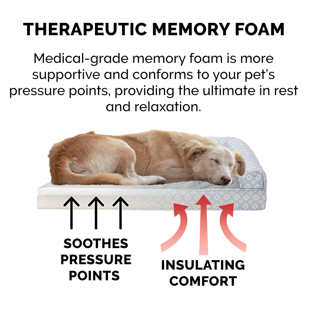 Furhaven Cozy Memory Foam Dog Bed for Large/Medium Dogs w/ Removable Bolsters & Washable Cover, For Dogs Up to 55 lbs - Plush & Diamond Print Nest Top Sofa - Gray, Large