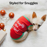 Parisian Pet Dog Christmas Tshirt - Embroidered “ Naughty Or Nice “ Dog Shirt - Lightweight Cotton Puppy Christmas Outfit - Sleeveless Funny Pet Clothes - Shirts for Small Dogs - XXS