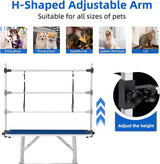 TRODEP 46" Dog Grooming Table Foldable Pet Grooming Tables with Adjustable Arm Noose Storage Mesh Tray Maximum Capacity Up to 330lbs Blue
