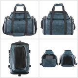 Bosnanller Premium Leather Top Expandable Pet Carrier for Small Dogs & Cats Under 15 lbs, Airline Approved Collapsible Soft-Sided Luxury Travel Bag Blue