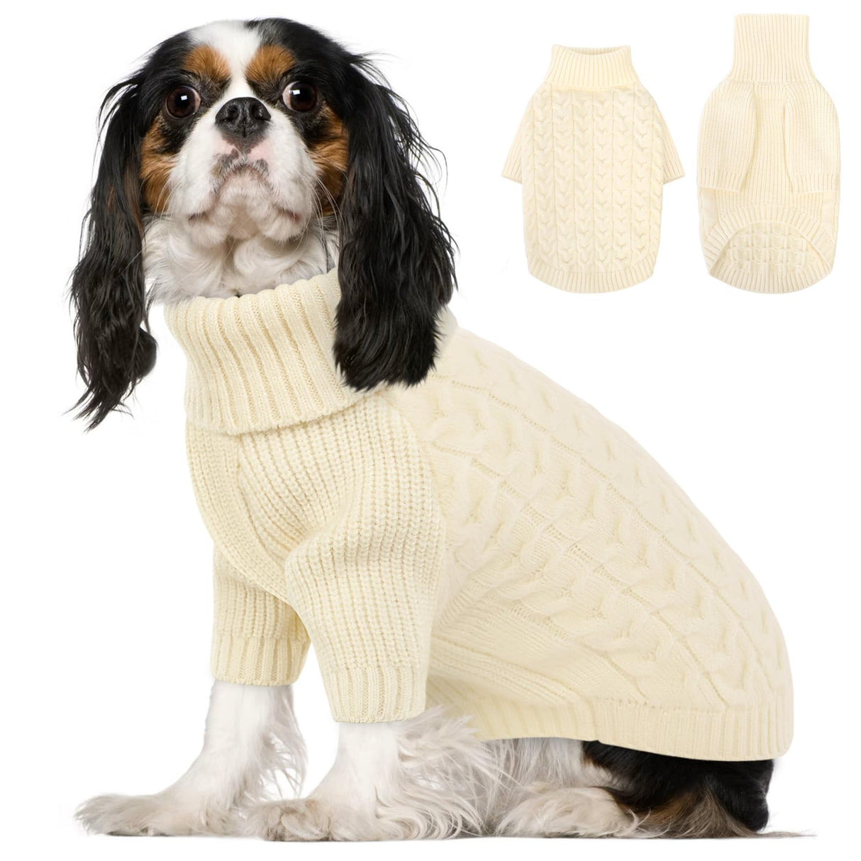 Queenmore Small Dog Sweater, Dog Christmas Sweater, Warm Soft Sweaters for Dogs Girl Boy, Knit Winter Coat for Small Medium Large Dog (White, S)