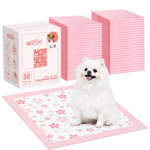 Load image into Gallery viewer, MIZOK Puppy Pads 22"x 22" with Leak-Proof Quick-Dry Design Pee Pads for Dogs Potty Training, 6-Layer Standard Absorbency Dog Pee Pads Regular Size, Pink Cherry Blossom Pattern (50 Counts)
