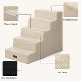 Aodisman Pet Stairs for High Bed, 5-Step Dog Stairs for Small Dogs, Indoor Non-Slip Dog Steps for Old Cats, Puppy, Small Medium Dogs,22.6" H,Beige