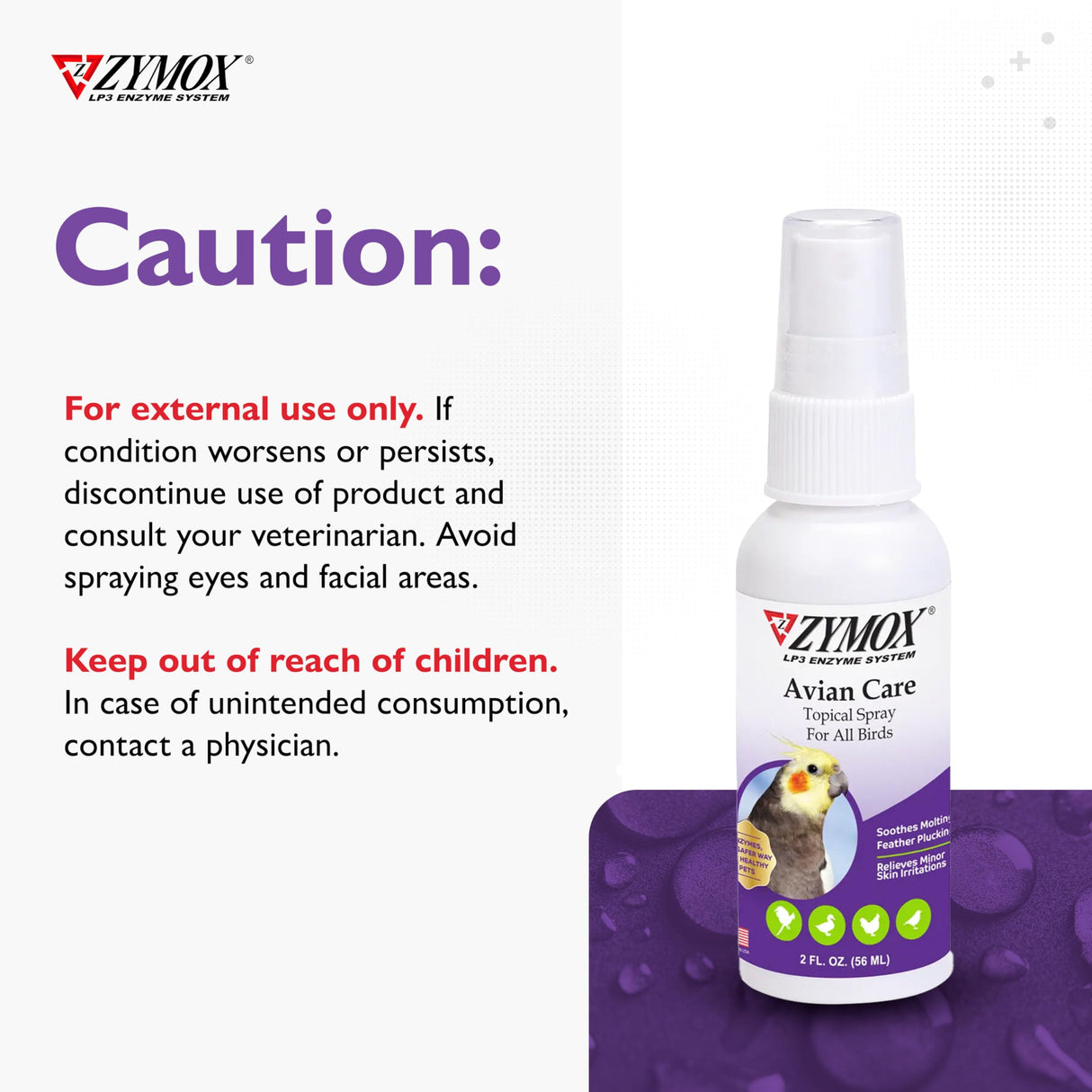 Zymox Avian Care Topical Spray for All Birds, 2 oz. – Soothes Irritated Skin & Supports Healthy Plumage for All Birds, Fowl & Poultry