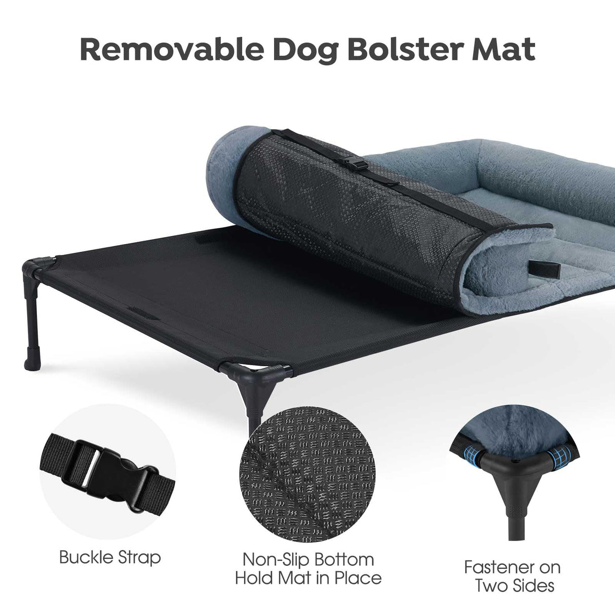 Veehoo Orthopedic Elevated Dog Bed with Fluffy Plush Bolster Cushion, Indoor Raised Dog Beds for Large Dogs, Soft Pet Sofa Cot with Removable Washable Mat, No-Slip Feet, 42 x 30 inches, Haze Blue
