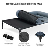 Veehoo Orthopedic Elevated Dog Bed with Fluffy Plush Bolster Cushion, Indoor Raised Dog Beds for Large Dogs, Soft Pet Sofa Cot with Removable Washable Mat, No-Slip Feet, 42 x 30 inches, Haze Blue