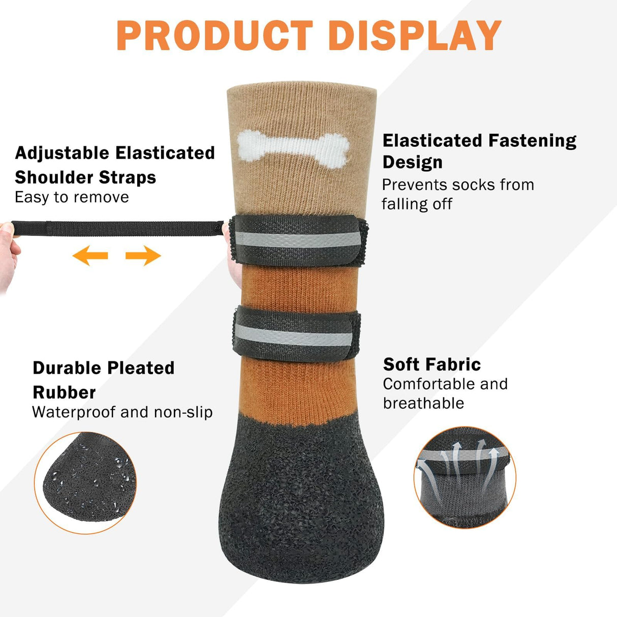 SCENEREAL Anti Slip Dog Socks Boots, Dog Shoes for Hot/Cold Pavement Snow Rain Days, Waterproof Grip Doggy Booties for Hardwood Floor, Winter Paw Protectors for Small Medium Large Senior Old Dogs