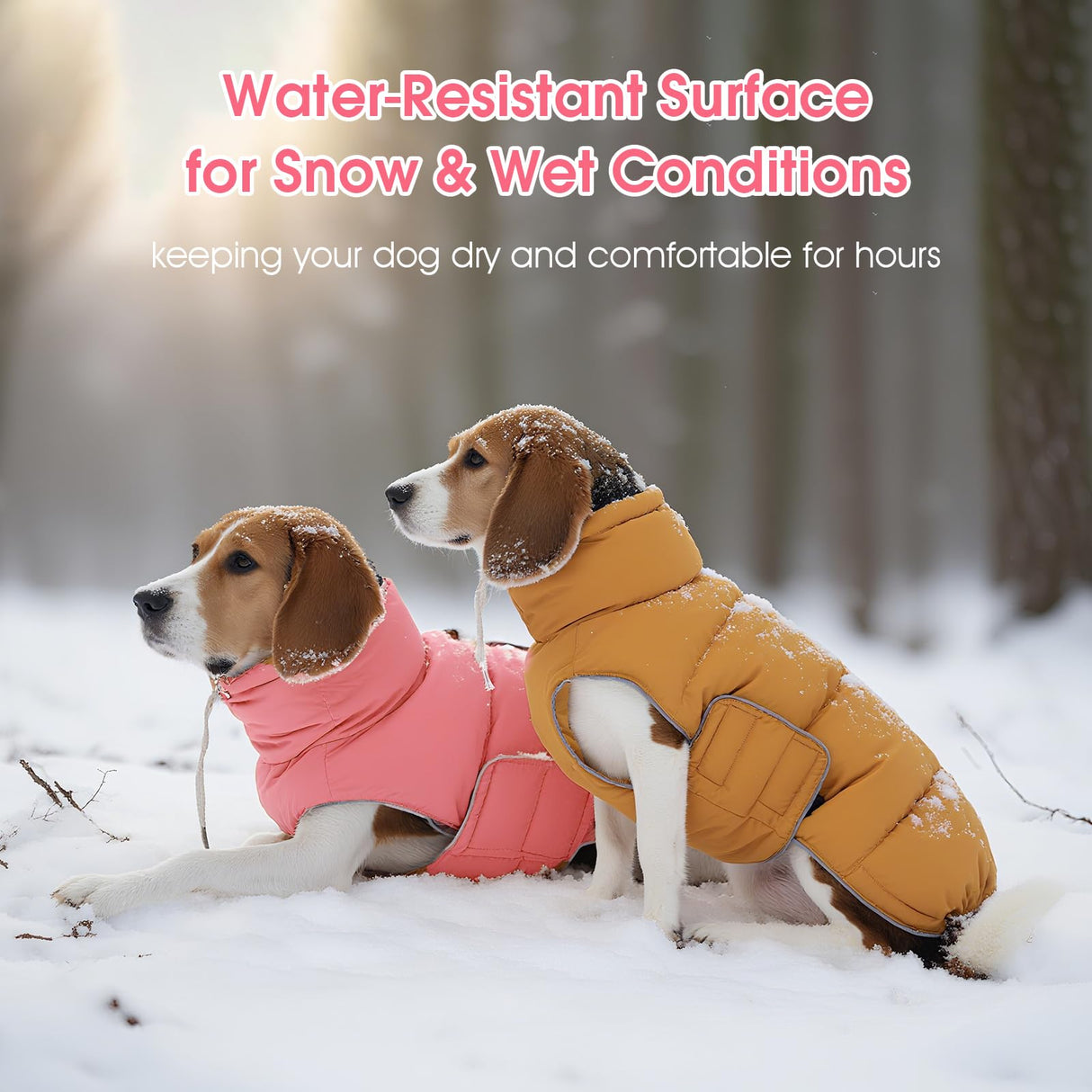 FUAMEY Dog Puffer Jacket for Large Dogs,Dog Cold Weather Coats Winter Dogs Down Jackets Waterproof Pet Snowsuits Warm Puppy Winter Vest Turtleneck Pets Adjustable Jackets Coats Pink L