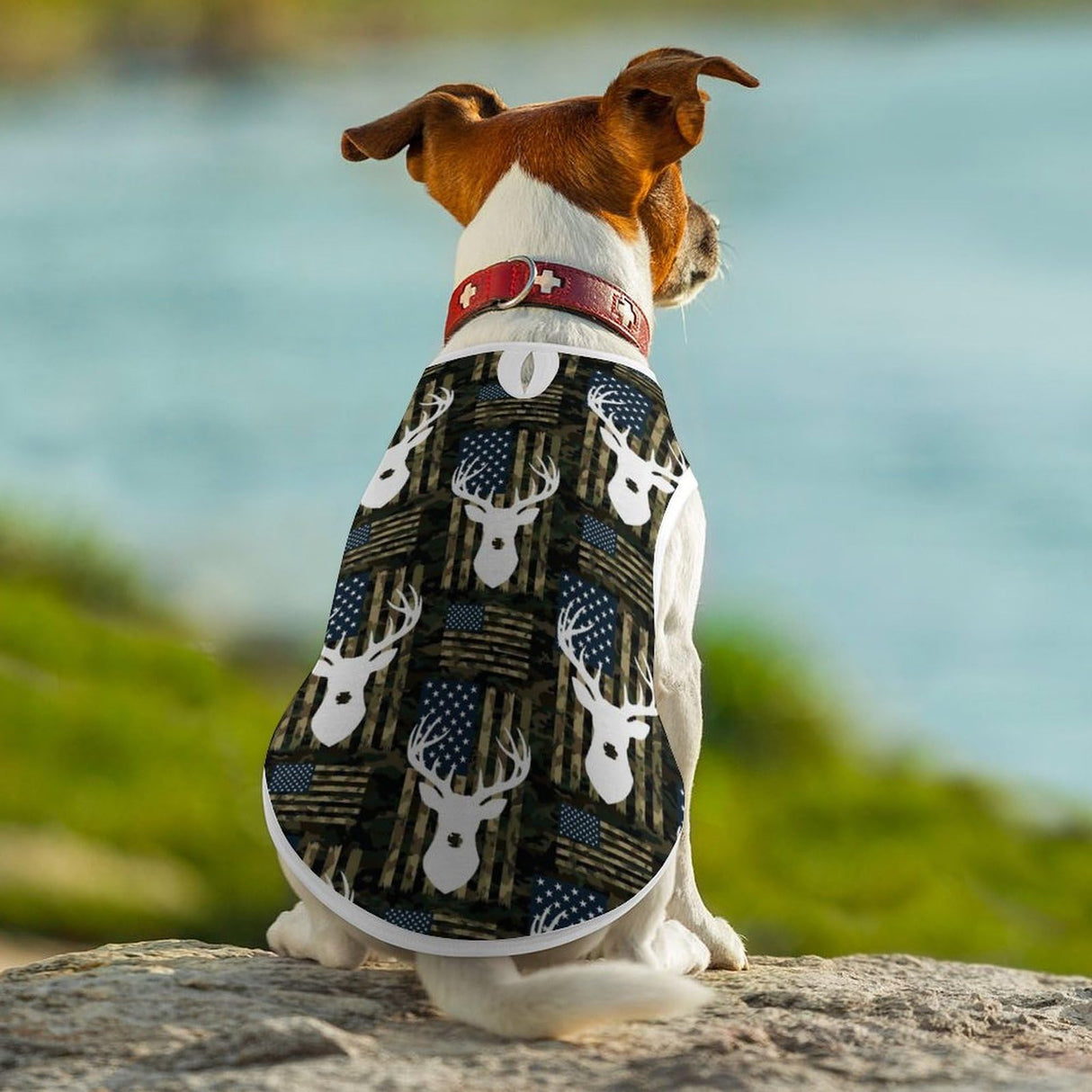 Pet Summer T-Shirt Dog American Flag Camo Deer Shirts Summer Puppy Clothes Cute Pet T Shirts for Small Medium Large Pets