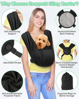 Snqqmtt Dog Sling Swaddle Carrier Small Dog Cat Front Facing Carrier for Chest, Hands Free Puppy Carrying Sling Hold for Small Pet up to 13lbs, Adjustable Size, Reducing Back Stress (Black)