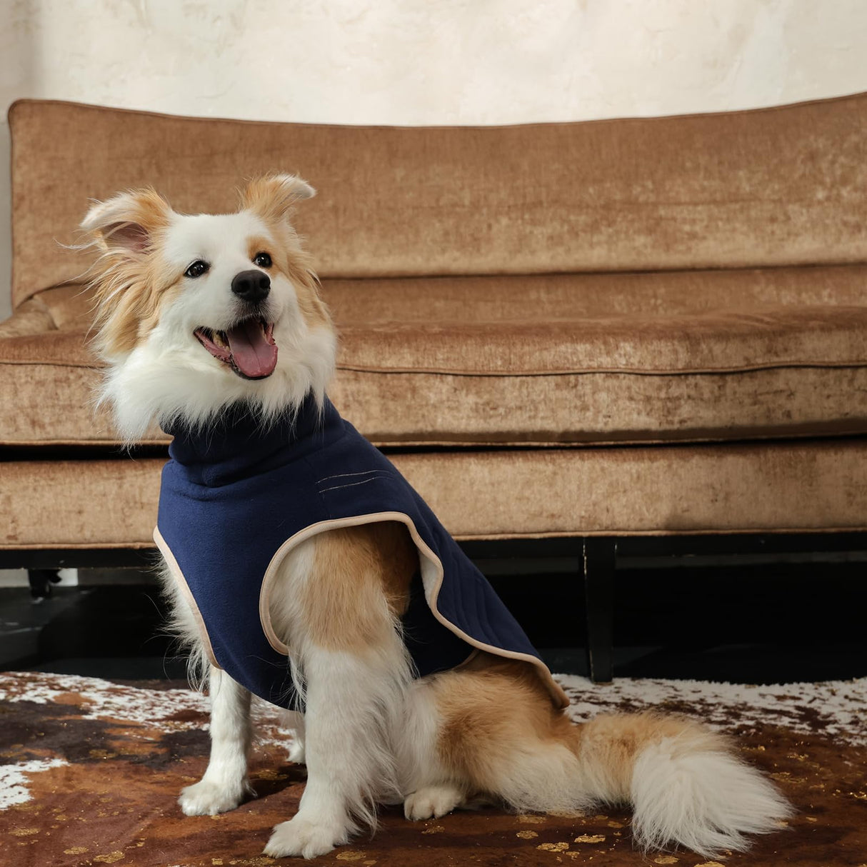ROZKITCH Dog Coats for Large Dogs with Double Sided Polar Fleece and Sherpa for Cold Weather in Winter, Windproof Turtleneck Sweater with Adjustable Drawstring and Velcro DarkBlue 3XL