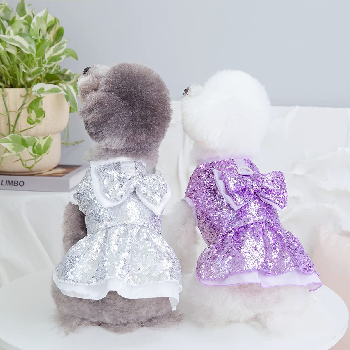 Tangpan Sequins Bow-Knot Pet Dance Dress Dog Christmas Party Dress (Purple, L)
