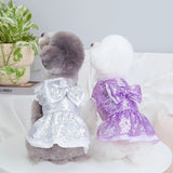 Tangpan Sequins Bow-Knot Pet Dance Dress Dog Christmas Party Dress (Purple, L)