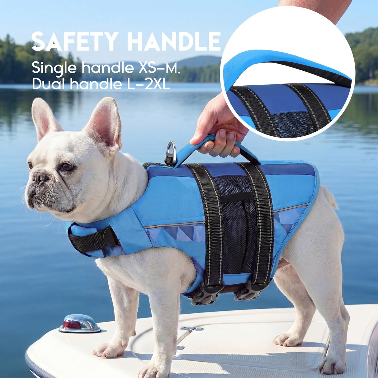 ASENKU Dog Life Jacket with Reflective Stripes, Adjustable High Flotation Dog Safety Vest, Ripstop Pet Lifesaver for Swimming Boating, Lightweight Pet Life Preserver for Medium Dogs (Blue, S)