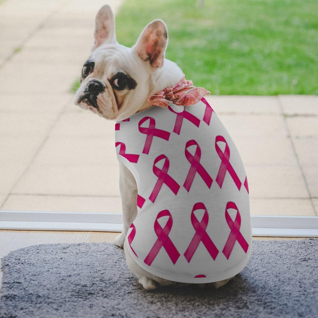 Pet Sleeveless T Shirt Vest, Round Collar Puppy Tank Top Soft Dog Clothes Stretchy Summer Outfit for Small Medium Dogs Cats Compatible with Breast Cancer Awareness Pink Ribbon (S)