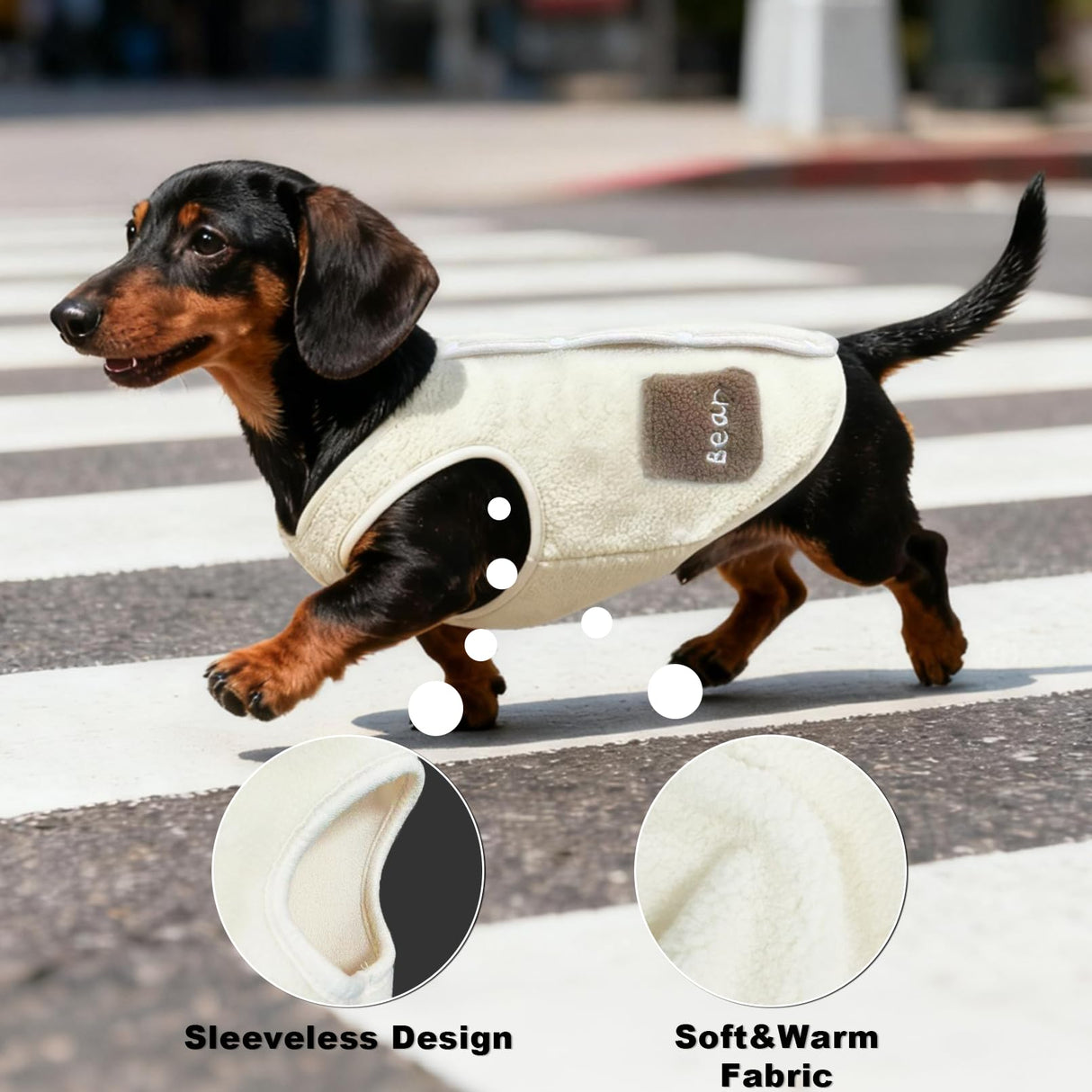 FloofeLove Dog Fleece Vest Jacket, Warm Cute Dogs Sweater with Button Winter Cold Weater Collar Bear Print Coat Pet Clothes for Small Dogs Boy Girl(White, L(12 to 15 lbs))
