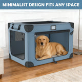 QUIBBLICK 36 Inch Soft Collapsible Dog Crate, Portable Travel Dog Crate for Indoor and Outdoor Use, Oxford Fabric Pet Carrier with Chew-Proof Mesh Window, Warm Blanket and Foldable Bowl, Blue