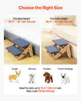 VEVOR Wood Pet Stairs, 2-Step Dog Stairs for Beds, Sofa & Cars, 110lbs Load Capacity, Floded Flat Design, Stable & Sturdy Cat & Dog Step Ladder for Small Medium Large Older Pet Puppy Essentials