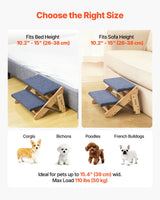 VEVOR Wood Pet Stairs, 2-Step Dog Stairs for Beds, Sofa & Cars, 110lbs Load Capacity, Floded Flat Design, Stable & Sturdy Cat & Dog Step Ladder for Small Medium Large Older Pet Puppy Essentials