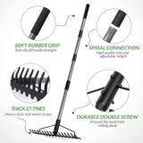 Walensee 5.4FT Bow Rake Heavy Duty Garden Rake with Stainless Steel Handle, 17 Steel Tines Garden Tool for Loosening Soil Gathering Leaf Leveling Lawn Farming Land Management Yarn Thatch Rakes