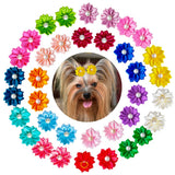 Mruq pet 80pcs Dog Flower Bows, Bulk Pet Small Dog Hair Bows with Rubber Bands, Mix Handmade Tiny Dog Hair Grooming Bows, Pearls Flowers Topknot Dog Bows for Puppy Yorkie Dog Hair Accessories