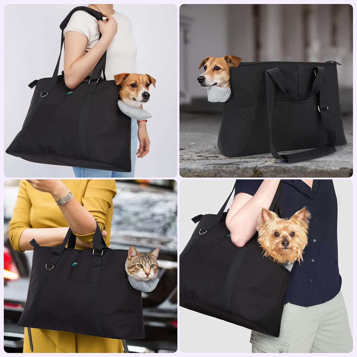Ownpets Dog Purse Carrier, Carrier with Pockets for Medium Puppies for Travel Vet Shopping, Fits 18-20 lbs, Cat and Dog Tote Bag, Women's Hands-Free Pet Carrier Bag, (Black)