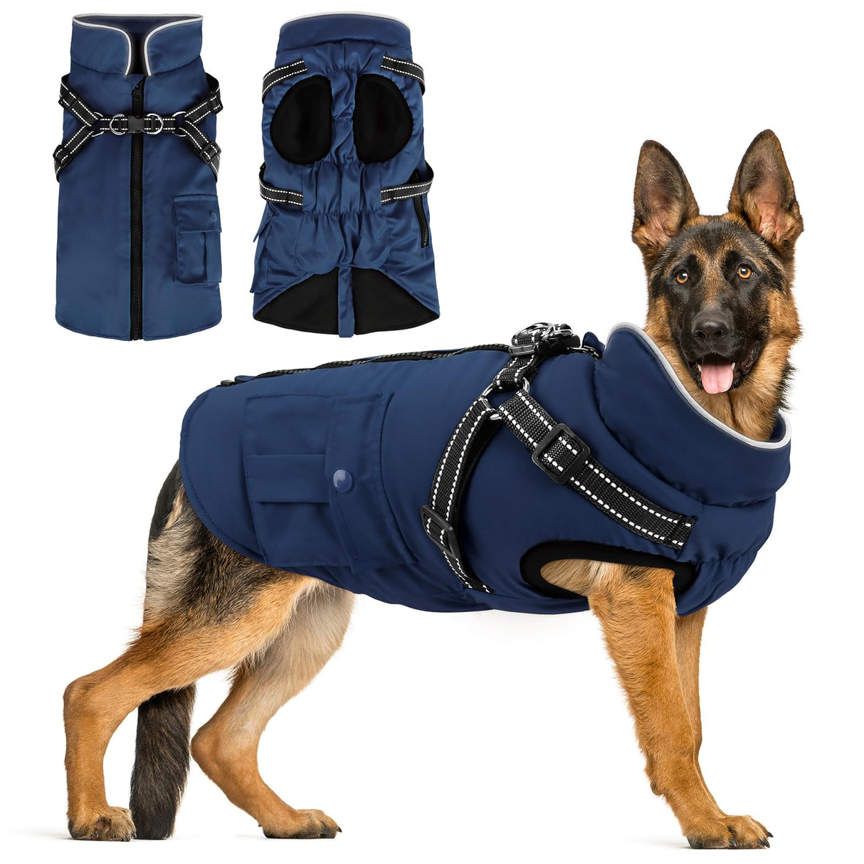 Dog Winter Coat with Harness Built-in | Waterproof Dog Jacket with Zipper & Fleece Lining | Reflective Cold Weather Coat for Small Medium Large Dogs