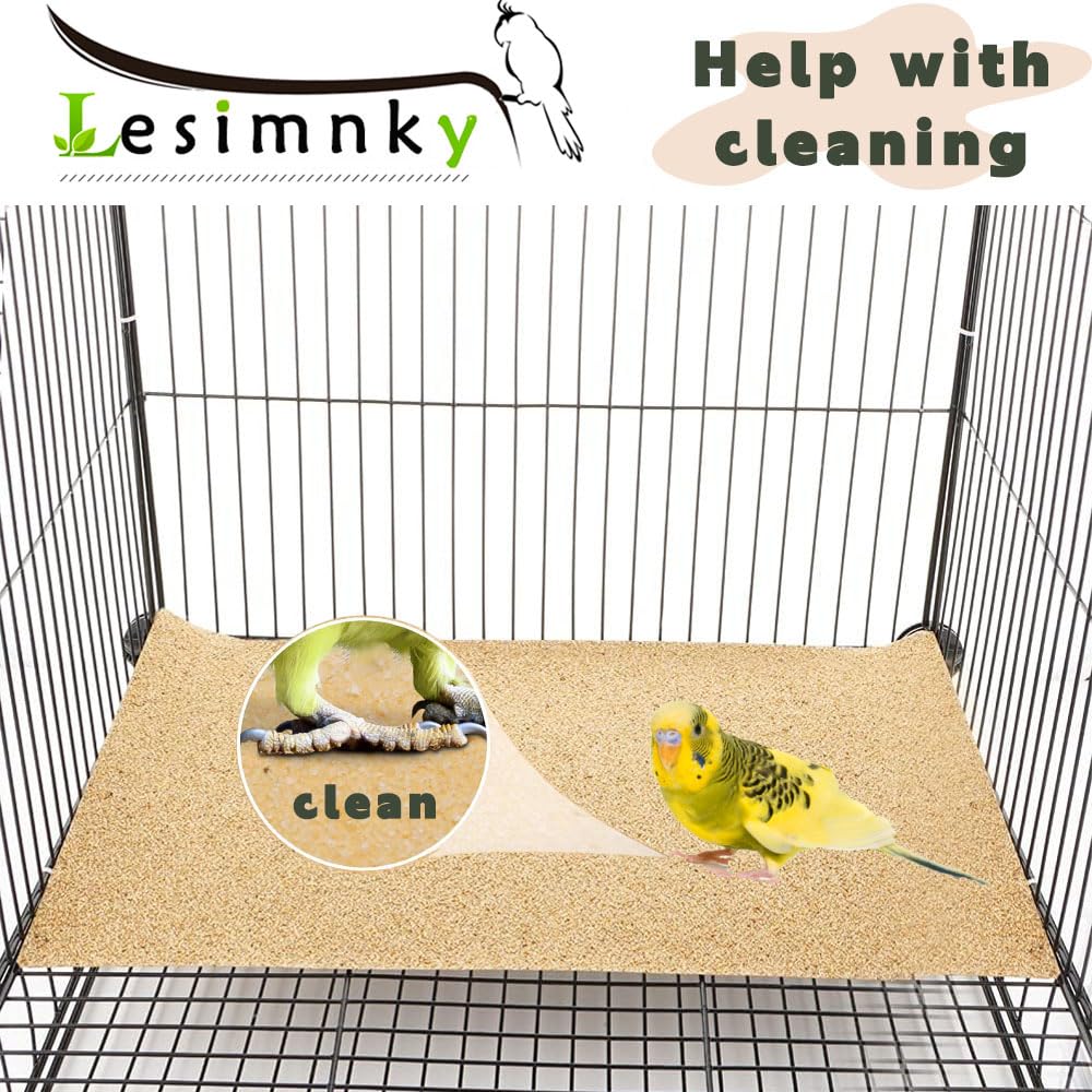 Lesimnky Bird Cage Liner 50-Pack 17” x 11” Gravel Paper Cuttable Pet Sandpaper Special for Bird Cage in Sea Sand, Easy Clean Pet Sandpaper Calcium Paper for Birdcage Parrots Cockatiels (50)