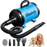 Blanlody Dog Dryer Pet Hair Blower High Velocity for Grooming, Blow 3800W/5.2HP for Large Dogs Sechoir Pour Chien with Stepless Adjustable Speed, 4 Different Nozzles and Dog Brush,Blue