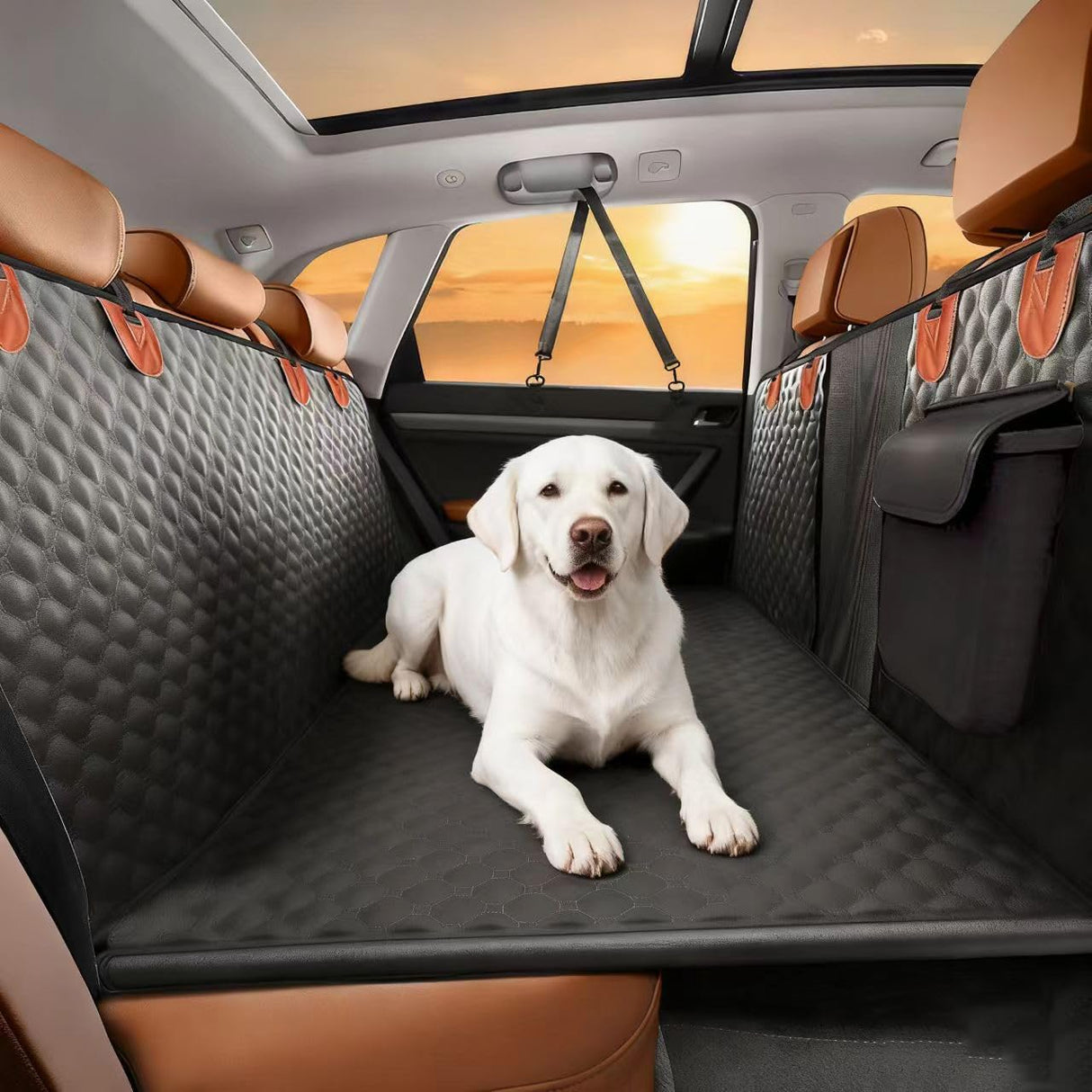 Pigirdle Back Seat Extender for Dogs, Hard Bottom Car Seat Cover for Dogs, Dog Hammock for Car/SUV with Mesh Window & Side Flaps