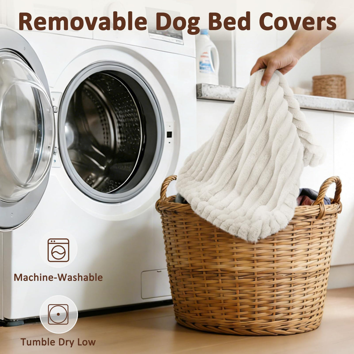 XL Dog Bed, Flat Pet Beds with Removable Washable Cover, Pet Mat Cute Dog Crate Bed Thick Shredded Chopped Crate Foam & Anti Slip Bottom for Indoor, 42"x27"x4" Cream